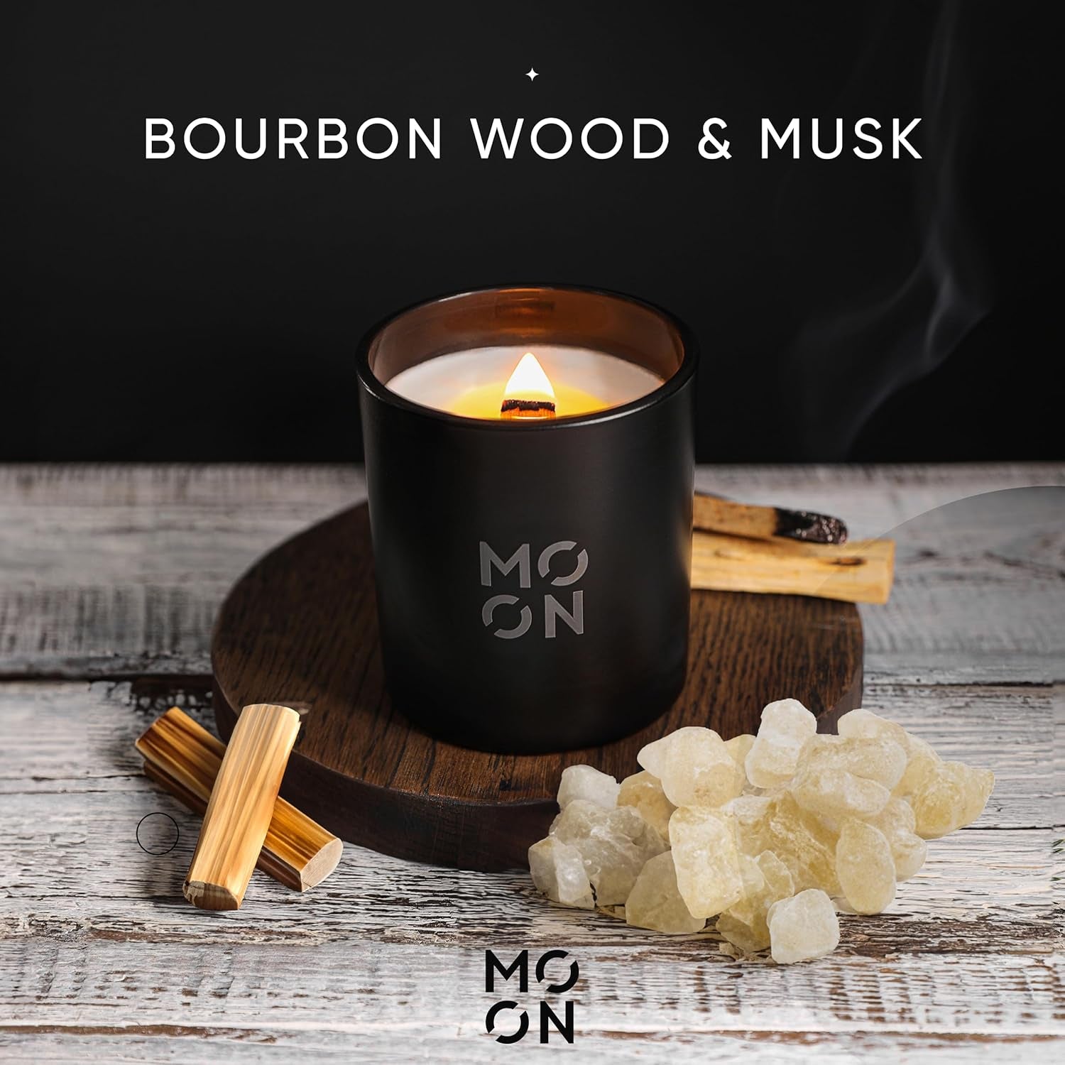 Scented Candle for Men & Women | Wood Wick Soy Candle | Non-Toxic Black Bourbon Scent | Aesthetic Wood & Musk