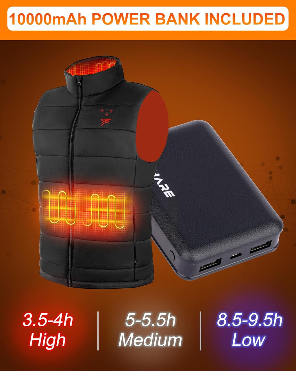 Men's Heated Vest with Battery Pack - Electric Lightweight Warming Jacket
