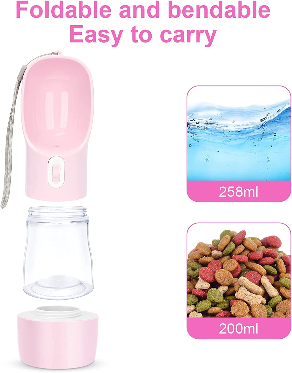 Portable Dog Water Bottle and Food Dispenser - Lightweight, Leak-Proof, and Easy to Clean for Walking and Traveling