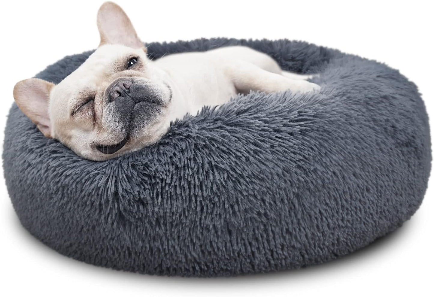 Dog Beds for Small Dogs Washable - Deep Sleep Calming Bed for Dogs with Anxiety,Round Fluff Dog Bed with Faux Fur for Small Sized Dog,Dark Grey,Fits up to 20 Lbs