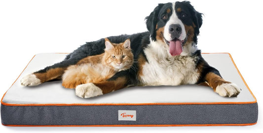 Orthopedic Memory Foam Dog Beds for Large Medium Small Dogs, 2-Layer Thick High-Density Mattress Washable Dog Crate Bed with Removable Cover and Waterproof Liner, Premium Plush Dog Mat