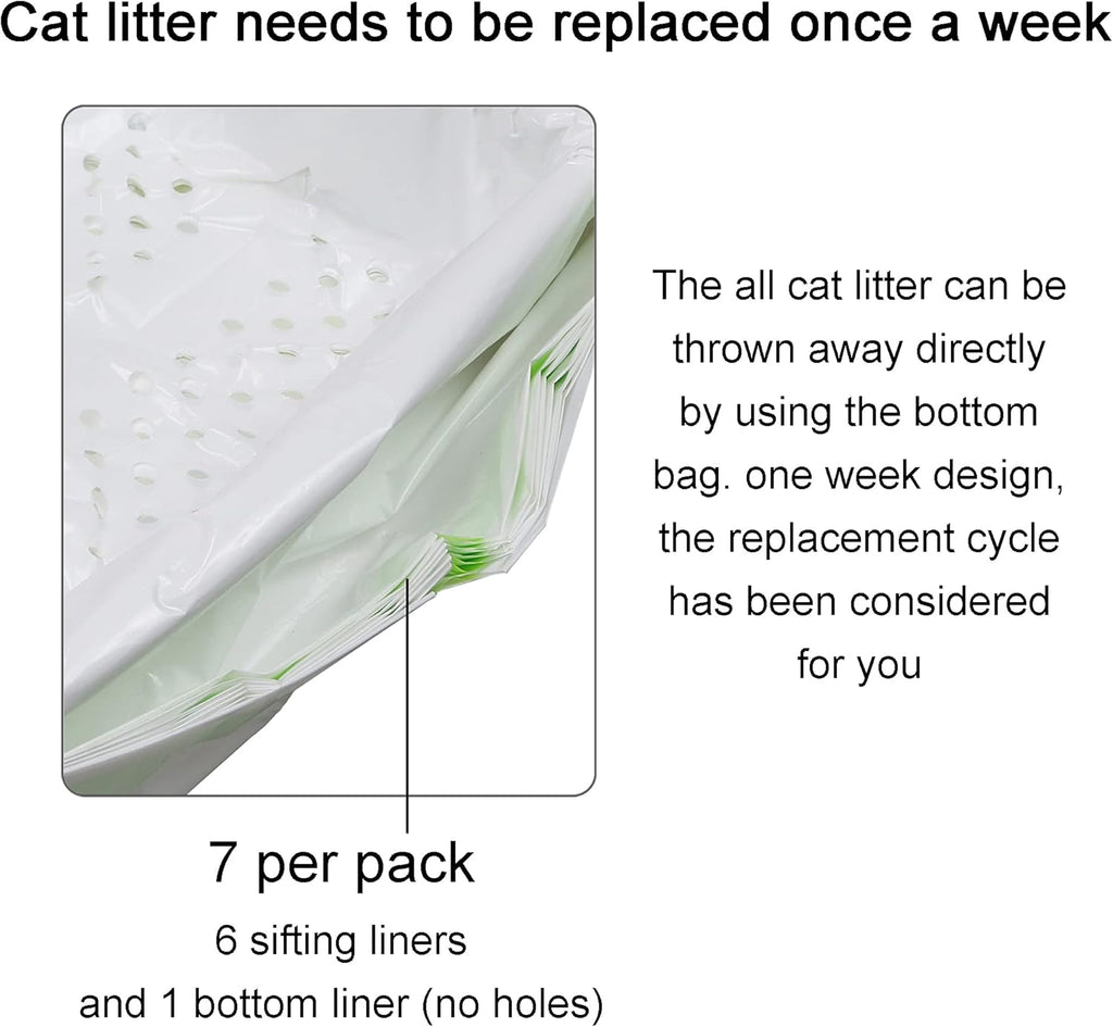 Cat Litter Box Liners with Drawstring, Litter Pan Disposable Bags, 2 Mil Thickened Cat Litter Sifting Liners, Weekly 7 Pack Medium Litter Bags for Easy Cleaning (7S)