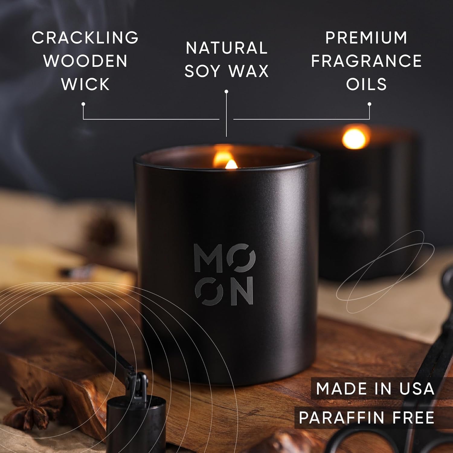 Scented Candle for Men & Women | Wood Wick Soy Candle | Non-Toxic Black Bourbon Scent | Aesthetic Wood & Musk