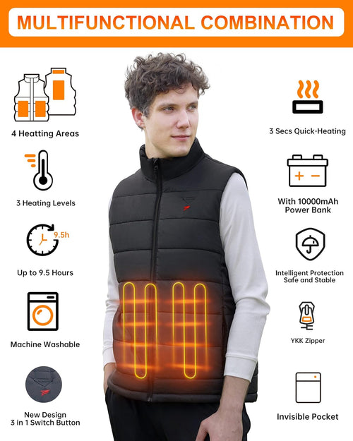 Men's Heated Vest with Battery Pack - Electric Lightweight Warming Jacket