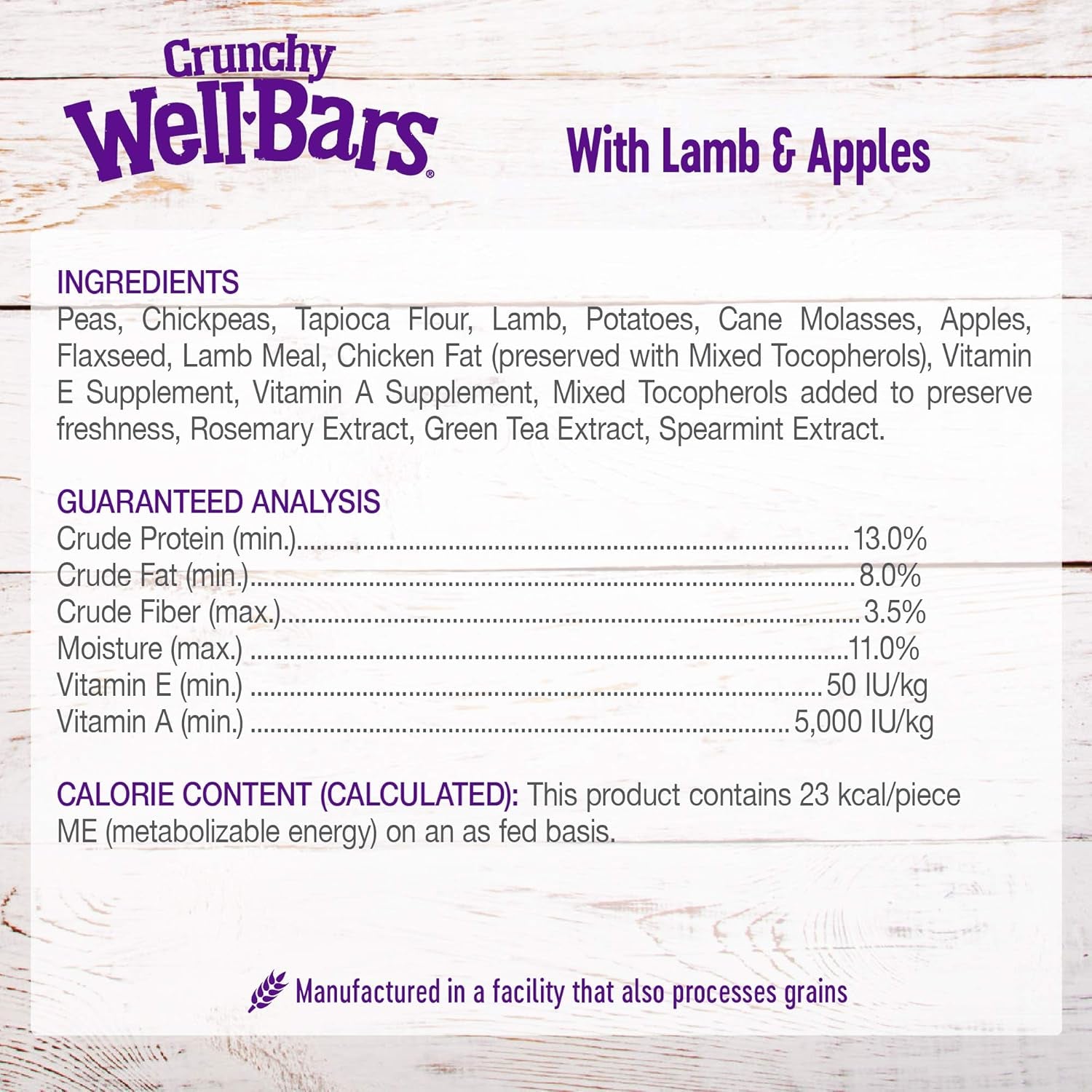 Wellbars Natural Grain Free Crunchy Dog Treats, Lamb & Apples, 20-Ounce Box