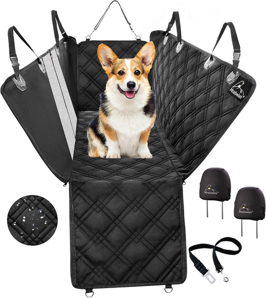 Dog Car Seat Cover with Mesh Window, Heavy Duty Pet Seat Cover for Back Seat, Extra Padded Non-Slip Dog Hammock, Water-Resistant Back Seat Protector for Cars Trucks and Suvs (64" W X 60" L)