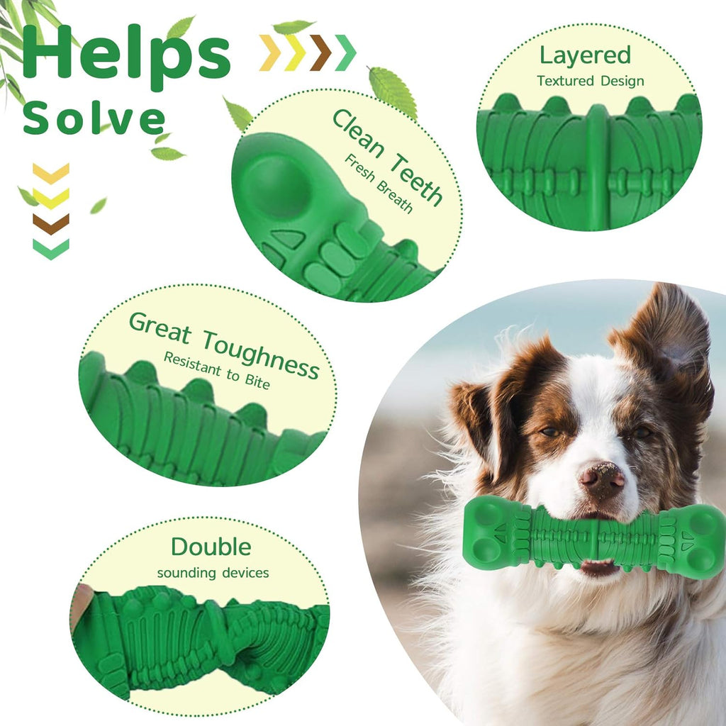 Dog Squeaky Toys Almost Indestructible Tough Durable Dog Toys Dog Chew Green Toys Large Medium Dogs Aggressive Chewers Stick Toys Chew Toys,Milk Flavor Non-Toxic Natural Rubber Skulls Dog Toys