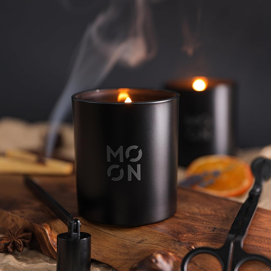 Scented Candle for Men & Women | Wood Wick Soy Candle | Non-Toxic Black Bourbon Scent | Aesthetic Wood & Musk