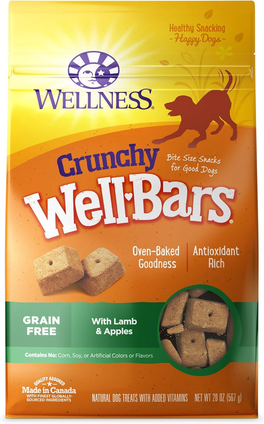 Wellbars Natural Grain Free Crunchy Dog Treats, Lamb & Apples, 20-Ounce Box