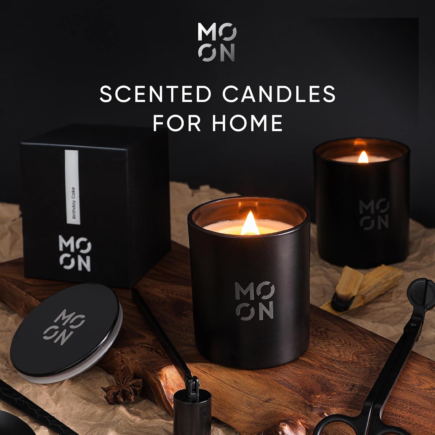 Scented Candle for Men & Women | Wood Wick Soy Candle | Non-Toxic Black Bourbon Scent | Aesthetic Wood & Musk