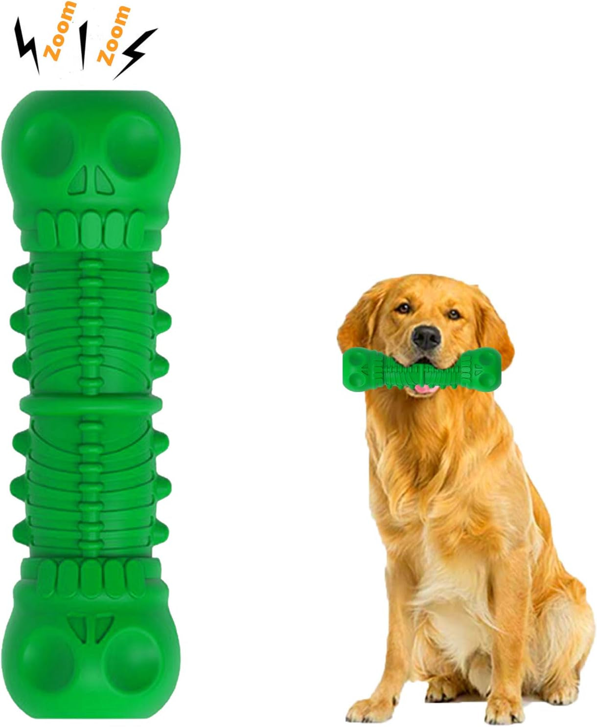 Dog Squeaky Toys Almost Indestructible Tough Durable Dog Toys Dog Chew Green Toys Large Medium Dogs Aggressive Chewers Stick Toys Chew Toys,Milk Flavor Non-Toxic Natural Rubber Skulls Dog Toys