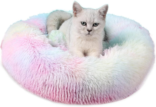 Calming Dog Bed, Anti-Anxiety Dount Dog Beds, Comfortable Cat Dog Cushion, Washable Faux Fur Dog Cat Bed, Comfy Cuddler Dog Beds Soft Fluffy Plush Pet Beds for Small Medium Large Dog and Cat