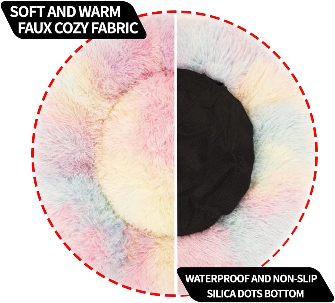 Calming Dog Bed, Anti-Anxiety Dount Dog Beds, Comfortable Cat Dog Cushion, Washable Faux Fur Dog Cat Bed, Comfy Cuddler Dog Beds Soft Fluffy Plush Pet Beds for Small Medium Large Dog and Cat