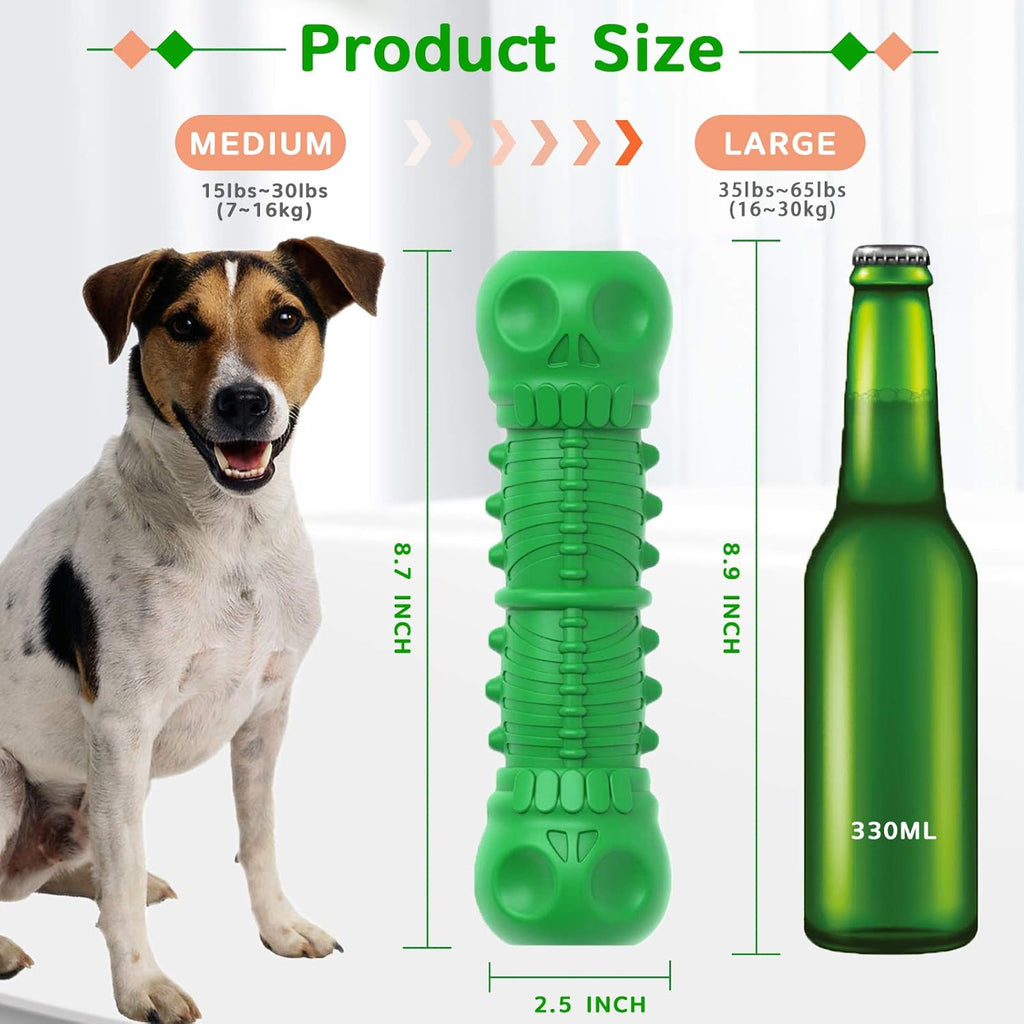 Dog Squeaky Toys Almost Indestructible Tough Durable Dog Toys Dog Chew Green Toys Large Medium Dogs Aggressive Chewers Stick Toys Chew Toys,Milk Flavor Non-Toxic Natural Rubber Skulls Dog Toys