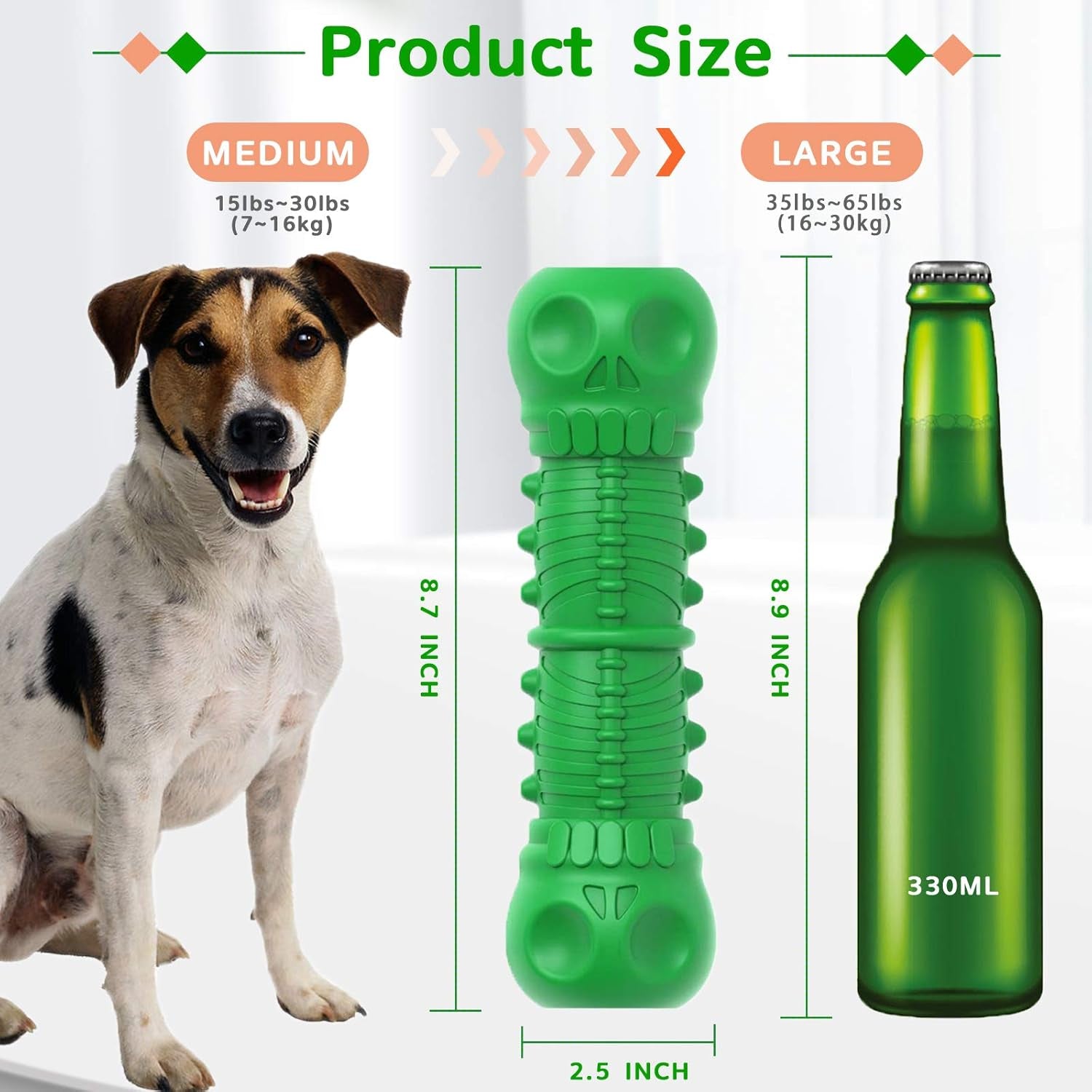 Dog Squeaky Toys Almost Indestructible Tough Durable Dog Toys Dog Chew Green Toys Large Medium Dogs Aggressive Chewers Stick Toys Chew Toys,Milk Flavor Non-Toxic Natural Rubber Skulls Dog Toys
